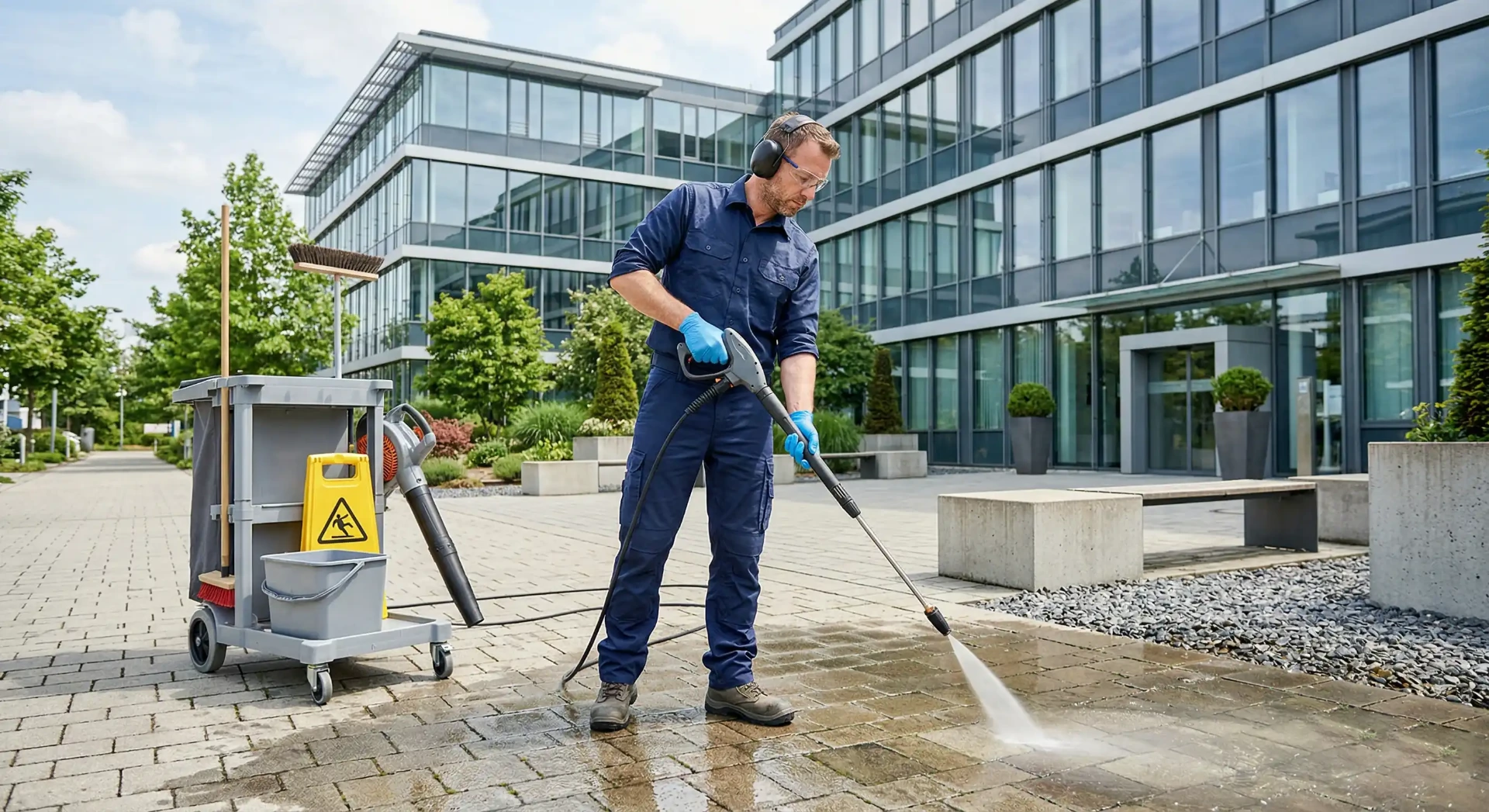 Reinigung von Aussenanlagen in Hamburg Pflege von Aussenanlagen im Gewerbegebiet.